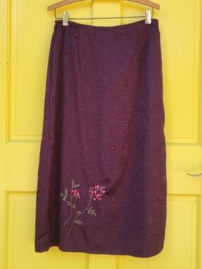 Vintage April Cornell Plum Jacquard Midi Skirt Romantic Cottagecore Size 27